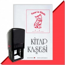 Kişiye Özel  Sevimli Kedi Tarihli Kitap Kaşesi - Kırmızı