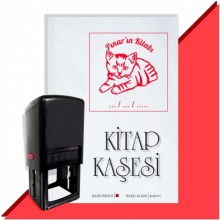 Kişiye Özel  Kızgın Kedi Tarihli Kitap Kaşesi - Kırmızı