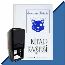 Kişiye Özel  Sevimli Kedi Emoji Tarihli Kitap Kaşesi - Mavi