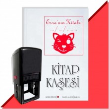 Kişiye Özel  Sevimli Kedi Emoji Tarihli Kitap Kaşesi - Kırmızı