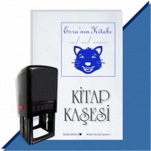 Kişiye Özel  Gülen Kedi Emoji Tarihli Kitap Kaşesi - Mavi