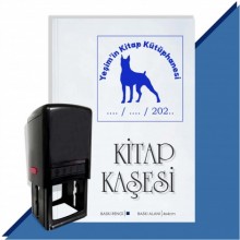 Kişiye Özel Köpek Silüet 34 Tarihli Otomatik Kitap Kaşesi - Mavi