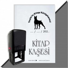 Kişiye Özel Köpek Silüet 34 Tarihli Otomatik Kitap Kaşesi - Siyah