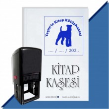 Kişiye Özel Köpek Silüet 23 Tarihli Otomatik Kitap Kaşesi - Mavi