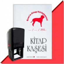 Kişiye Özel Köpek Silüet 22 Tarihli Otomatik Kitap Kaşesi - Kırmızı