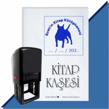 Kişiye Özel Köpek Silüet 21 Tarihli Otomatik Kitap Kaşesi - Mavi