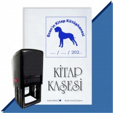 Kişiye Özel Köpek Silüet 20 Tarihli Otomatik Kitap Kaşesi - Mavi