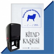 Kişiye Özel Köpek Silüet 18 Tarihli Otomatik Kitap Kaşesi - Mavi