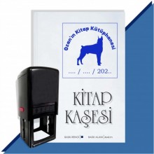 Kişiye Özel Köpek Silüet 17 Tarihli Otomatik Kitap Kaşesi - Mavi