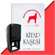 Kişiye Özel Köpek Silüet 17 Tarihli Otomatik Kitap Kaşesi - Kırmızı