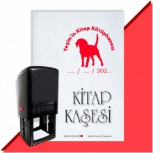 Kişiye Özel Köpek Silüet 9 Tarihli Otomatik Kitap Kaşesi - Kırmızı