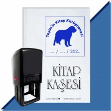 Kişiye Özel Köpek Silüet 5 Tarihli Otomatik Kitap Kaşesi - Mavi