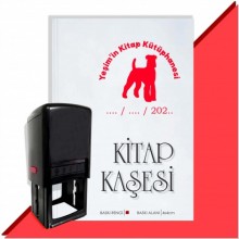 Kişiye Özel Köpek Silüet Tarihli Otomatik Kitap Kaşesi - Kırmızı