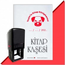 Kişiye Özel Kızgın Emoji Köpek Tarihli Otomatik Kitap Kaşesi - Kırmızı