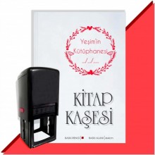 Kişiye Özel Çerçeveli Benim Kütüphanem 5 Tarihli Otomatik Kitap Kaşesi - Kırmızı