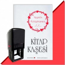 Kişiye Özel Çerçeveli Benim Kütüphanem Tarihli Otomatik Kitap Kaşesi - Kırmızı