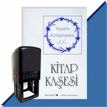 Kişiye Özel Çerçeveli Benim Kütüphanem Tarihli Otomatik Kitap Kaşesi - Mavi