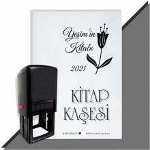Kişiye Özel Çiçek Buketi 15 2021 Otomatik Kitap Kaşesi - Siyah