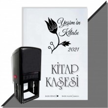 Kişiye Özel Çiçek Buketi 14 2021 Otomatik Kitap Kaşesi - Siyah