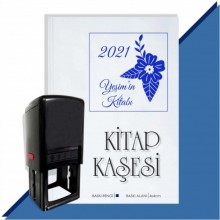 Kişiye Özel Çiçek Buketi 13 2021 Otomatik Kitap Kaşesi - Mavi