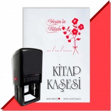 Kişiye Özel Çiçek Buketi 7 Tarihli Otomatik Kitap Kaşesi - Kırmızı