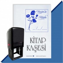 Kişiye Özel Çiçek Buketi 6 Tarihli Otomatik Kitap Kaşesi - Mavi