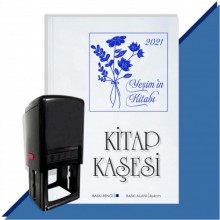 Kişiye Özel Çiçek Buketi 5 Tarihli Otomatik Kitap Kaşesi - Mavi