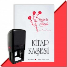 Kişiye Özel Çiçek Buketi 2 Tarihli Otomatik Kitap Kaşesi - Kırmızı