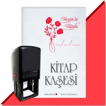 Kişiye Özel Çiçek Buketi 1 Tarihli Otomatik Kitap Kaşesi - Kırmızı