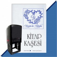 Kişiye Özel Kalp Sarmaşık 11 Harfli Otomatik Kitap Kaşesi - Mavi