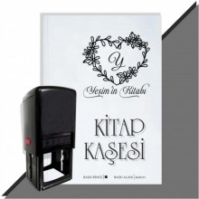 Kişiye Özel Kalp Sarmaşık 10 Harfli Otomatik Kitap Kaşesi - Siyah