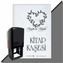 Kişiye Özel Kalp Sarmaşık 6 Tarihli Otomatik Kitap Kaşesi - Siyah