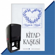 Kişiye Özel Kalp Sarmaşık 4 Tarihli Otomatik Kitap Kaşesi - Mavi