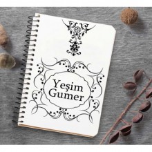 Kişiye Özel Çerçeve Desenli Ahşap Kapaklı Not Defteri