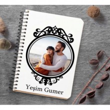 Kişiye Özel Fotoğraf Çerçeve Desenli Ahşap Kapaklı Not Defteri