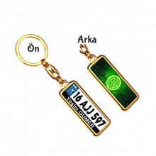 Kişiye Özel Plaka Metal Anahtarlık | Wolksvagen Neon Yeşil Logo - Altın Krom Kaplama