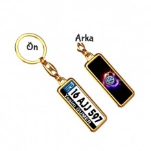 Kişiye Özel Plaka Metal Anahtarlık | Wolksvagen Aşk Logo - Altın Krom Kaplama