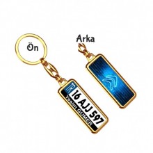 Kişiye Özel Plaka Metal Anahtarlık | Citroen Neon Mavi Logo - Altın Krom Kaplama