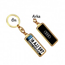 Kişiye Özel Plaka Metal Anahtarlık | Audi Logo - Altın Krom Kaplama