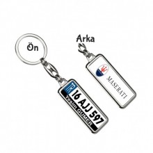 Kişiye Özel Plaka Metal Anahtarlık | Maserati Logo - Gümüş Krom Kaplama