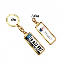 Kişiye Özel Plaka Metal Anahtarlık | Maserati Logo - Altın Krom Kaplama