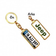 Kişiye Özel Plaka Metal Anahtarlık | Jeep Logo - Altın Krom Kaplama