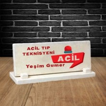 Kişiye Özel Acil Tıp Teknisyeni Temalı Doğal Taş Masa İsimliği