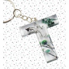 İsme Özel T Harfi Temalı Flower Paint Tasarımlı Anahtarlık | Epoksi Döküm Anahtarlık