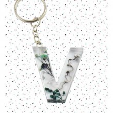 İsme Özel V Harfi Temalı Flower Paint Tasarımlı Anahtarlık | Epoksi Döküm Anahtarlık