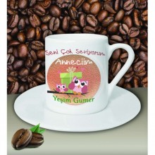 Kişiye Özel Seni Çok Seviyorum Anneciğim 3 Temalı Kahve Fincanı