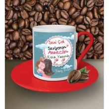 Kişiye Özel Seni Çok Seviyorum Anneciğim 2 Temalı Kahve Fincanı