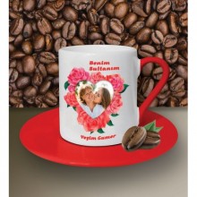 Kişiye Özel Benim Sultanım Fotoğraflı Tema Kırmızı Kahve Fincanı