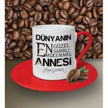 Kişiye Özel Dünyanın En Güzel Annesi Temalı Kırmızı Kahve Fincanı