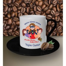 Kişiye Özel Benim Süper Annem 2 Tasarımlı Siyah Kahve Fincanı